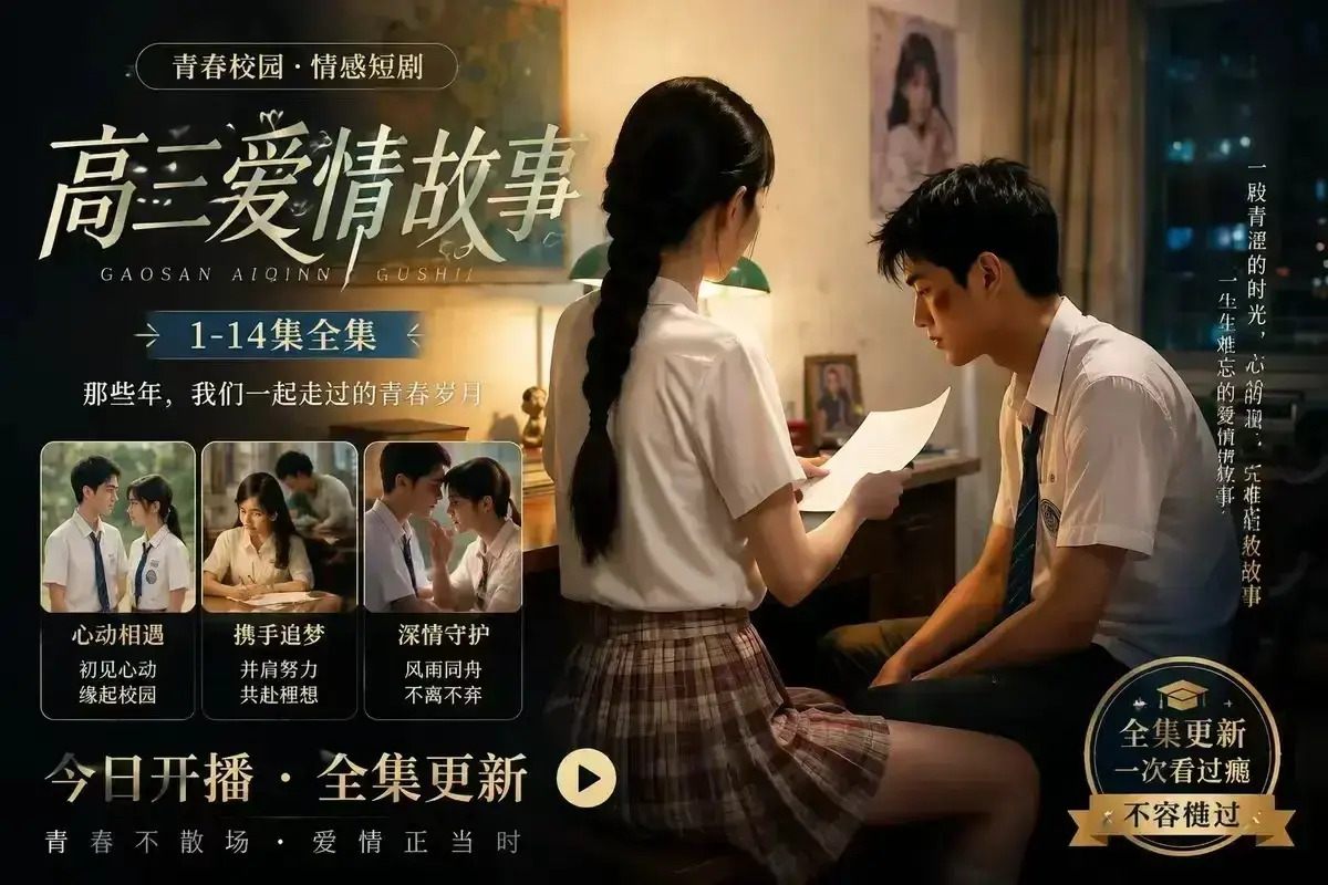 《B中爱情故事》未删减完整版-AI短剧高三爱情故事4KHDR画质-高清观看百度网盘在线秒存-每集都戳心的AI校园短剧